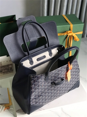 Goyard Saigon Tote Bag Goyardine Canvas & Chevroches Calfskin Navy Blue