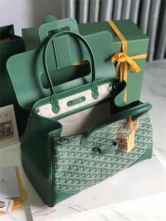 Goyard Saigon Tote Bag Goyardine Canvas & Chevroches Calfskin Green
