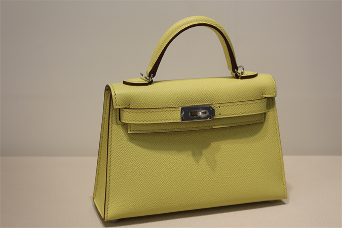 Kelly Mini II Bag Epsom Leather Gold/Silver Hardware In Jaune Poussin Color HS