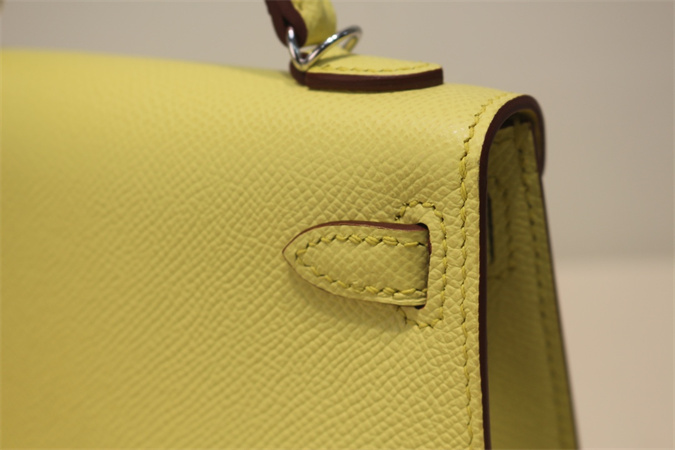 Kelly Mini II Bag Epsom Leather Gold/Silver Hardware In Jaune Poussin Color HS