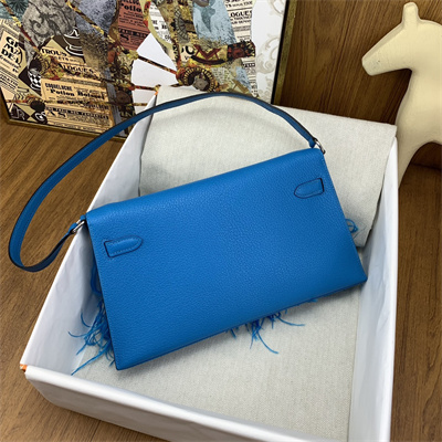 Kelly Elan Bag Goatskin Leather With Ostrich Feather Silver Tone Metal In Blue Frida HS