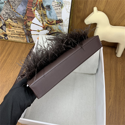 Kelly Elan Bag Goatskin Leather With Ostrich Feather Silver Tone Metal In Rouge Moyen HS