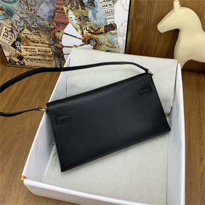 Kelly Elan Bag Goatskin Leather With Ostrich Feather Silver Tone Metal In Black HS