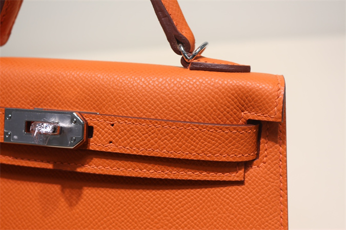 Kelly Mini II Bag Epsom Leather Gold/Silver Hardware In Orange Color HS