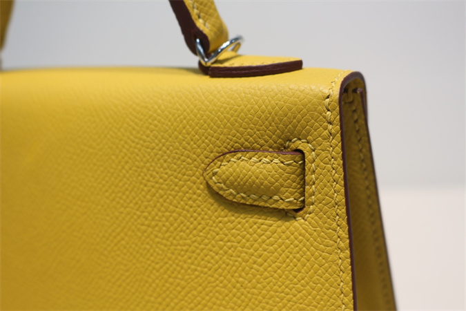 Kelly Mini II Bag Epsom Leather Gold/Silver Hardware In Jaune Amber Color HS
