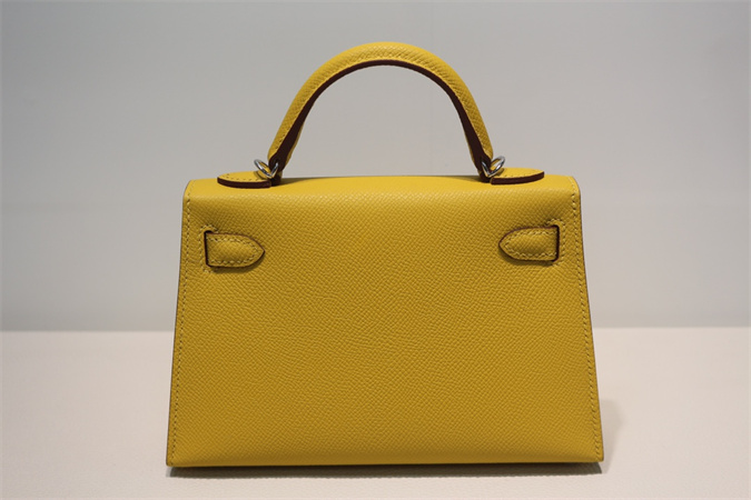 Kelly Mini II Bag Epsom Leather Gold/Silver Hardware In Jaune Amber Color HS