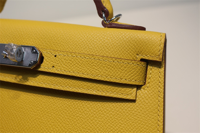 Kelly Mini II Bag Epsom Leather Gold/Silver Hardware In Jaune Amber Color HS