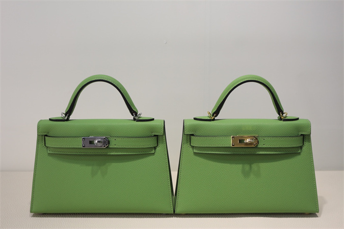 Kelly Mini II Bag Epsom Leather Gold/Silver Hardware In Vert Criquet Color HS