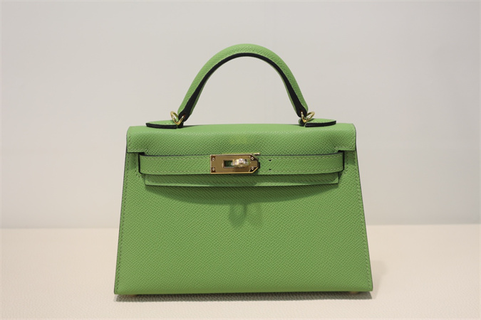 Kelly Mini II Bag Epsom Leather Gold/Silver Hardware In Vert Criquet Color HS