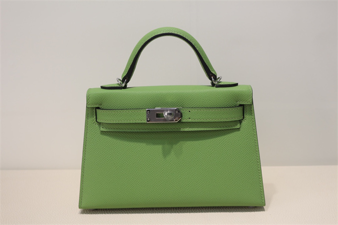 Kelly Mini II Bag Epsom Leather Gold/Silver Hardware In Vert Criquet Color HS