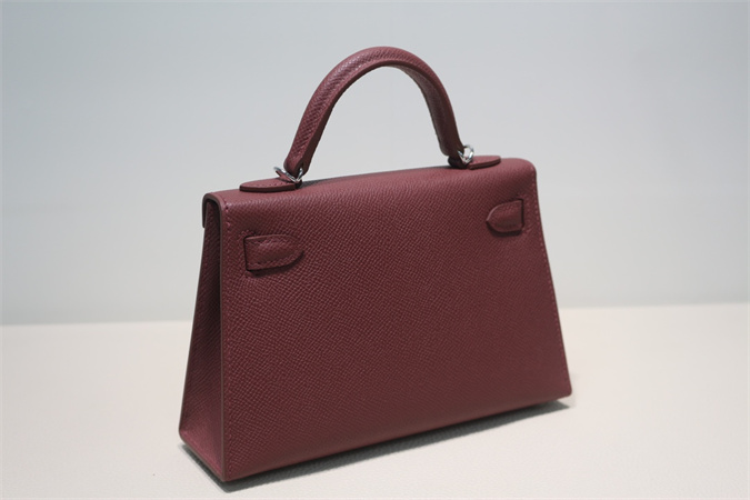 Kelly Mini II Bag Epsom Leather Gold/Silver Hardware In Bordeaux Color HS