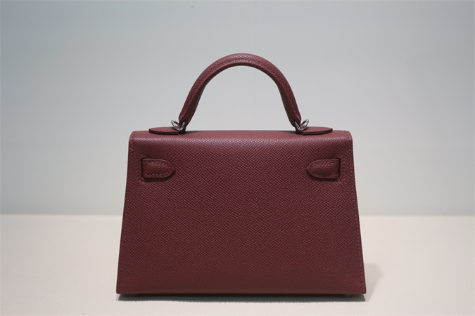 Kelly Mini II Bag Epsom Leather Gold/Silver Hardware In Bordeaux Color HS
