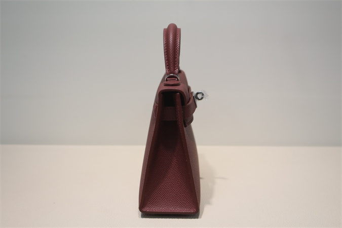 Kelly Mini II Bag Epsom Leather Gold/Silver Hardware In Bordeaux Color HS