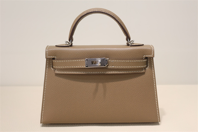 Kelly Mini II Bag Epsom Leather Gold/Silver Hardware In Etoupe Color HS