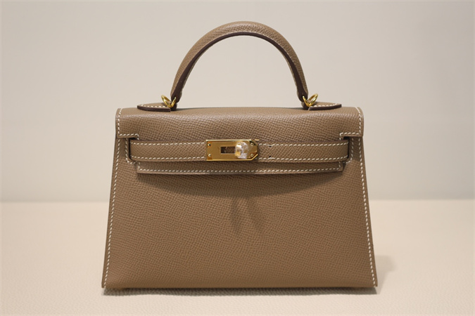 Kelly Mini II Bag Epsom Leather Gold/Silver Hardware In Etoupe Color HS