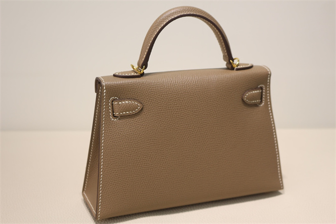Kelly Mini II Bag Epsom Leather Gold/Silver Hardware In Etoupe Color HS