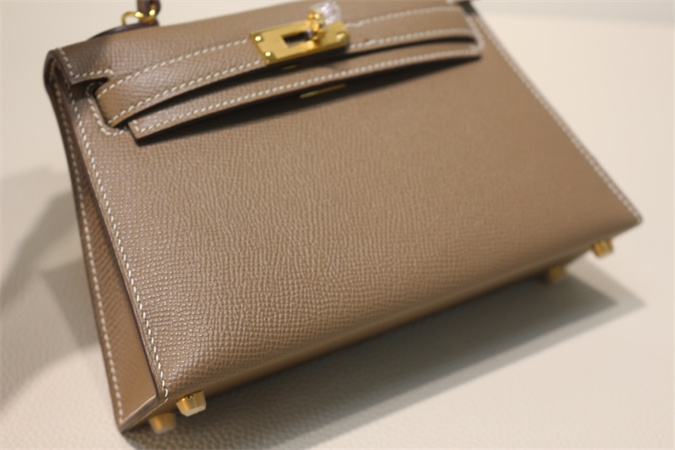 Kelly Mini II Bag Epsom Leather Gold/Silver Hardware In Etoupe Color HS