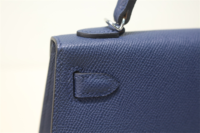 Kelly Mini II Bag Epsom Leather Gold/Silver Hardware In Bleu Saphire Color HS