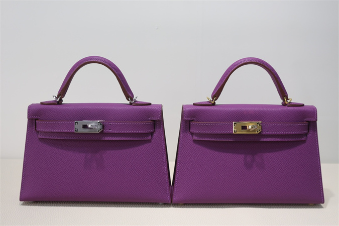 Kelly Mini II Bag Epsom Leather Gold/Silver Hardware In Anemone Color HS