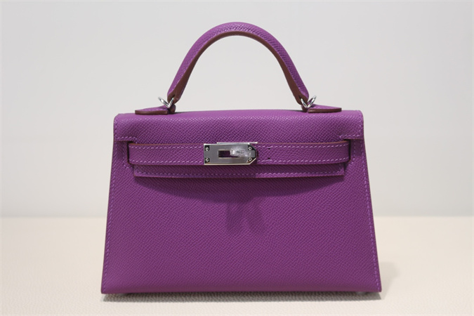 Kelly Mini II Bag Epsom Leather Gold/Silver Hardware In Anemone Color HS