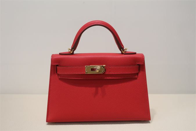 Kelly Mini II Bag Epsom Leather Gold/Silver Hardware In Red Color HS
