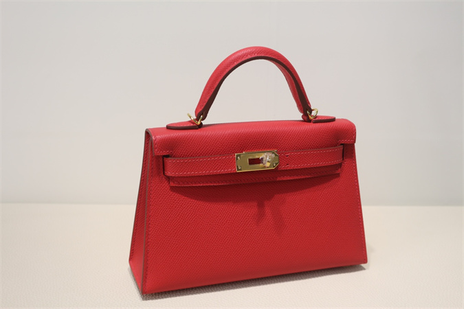 Kelly Mini II Bag Epsom Leather Gold/Silver Hardware In Red Color HS