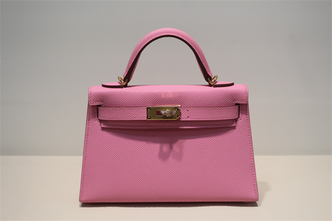 Kelly Mini II Bag Epsom Leather Gold/Silver Hardware In Pink Color HS