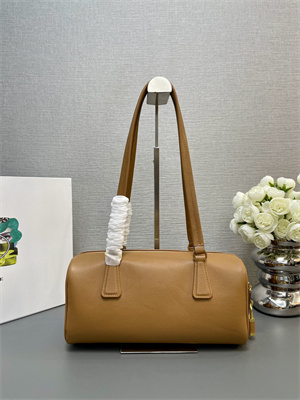 Prada Medium leather top-handle bag with padlock Brown 1BB127