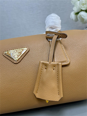 Prada Medium leather top-handle bag with padlock Brown 1BB127