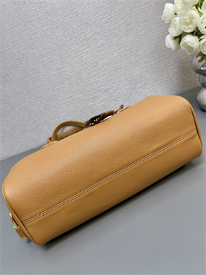 Prada Medium leather top-handle bag with padlock Brown 1BB127