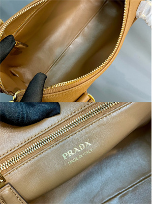 Prada Medium leather top-handle bag with padlock Brown 1BB127