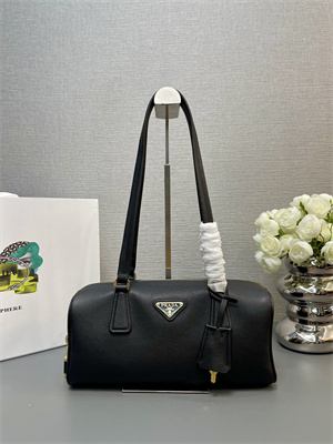 Prada Medium leather top-handle bag with padlock Black 1BB127