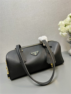 Prada Medium leather top-handle bag with padlock Black 1BB127