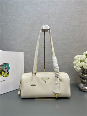 Prada Medium leather top-handle bag with padlock White 1BB127