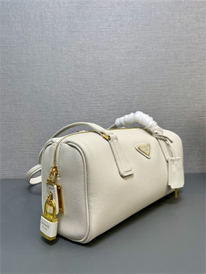 Prada Medium leather top-handle bag with padlock White 1BB127