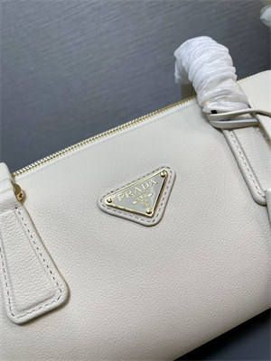 Prada Medium leather top-handle bag with padlock White 1BB127