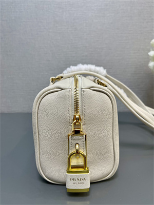 Prada Medium leather top-handle bag with padlock White 1BB127
