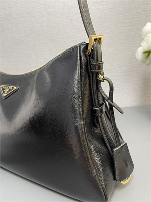 Prada Aimée large naplak patent leather shoulder bag Black Color 1BC228