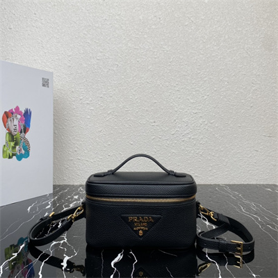 Prada Vanity Case Grained Leather Black 1BH202
