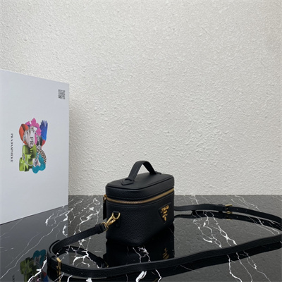 Prada Vanity Case Grained Leather Black 1BH202