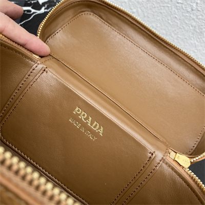 Prada Vanity Case Grained Leather Brown 1BH202