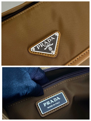 Prada Re-Nylon and leather shoulder bag Cork Beige 2VD066