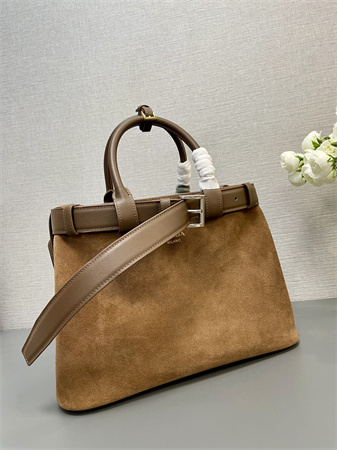 Prada Buckle medium Suede leather handbag with double belt Brown1BA417