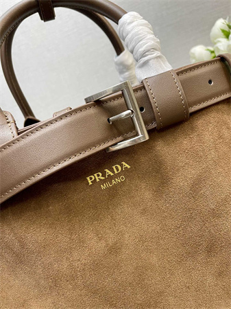 Prada Buckle medium Suede leather handbag with double belt Brown1BA417