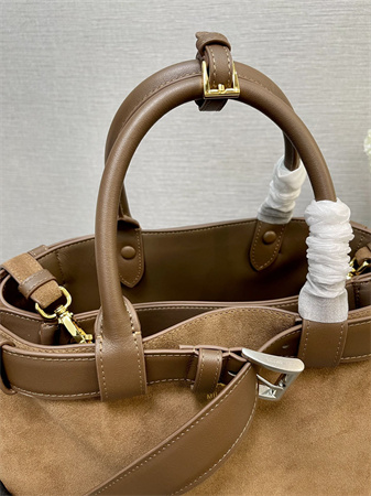 Prada Buckle medium Suede leather handbag with double belt Brown1BA417