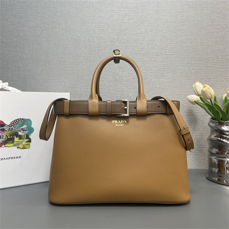 Prada Buckle medium leather handbag with double belt Brown 1BA417
