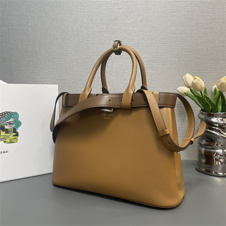 Prada Buckle medium leather handbag with double belt Brown 1BA417