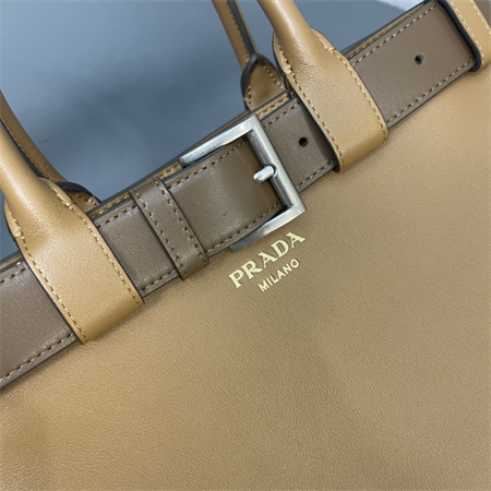 Prada Buckle medium leather handbag with double belt Brown 1BA417