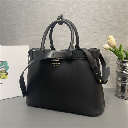 Prada Buckle medium leather handbag with double belt Black 1BA417