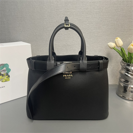 Prada Buckle medium leather handbag with double belt Black 1BA417